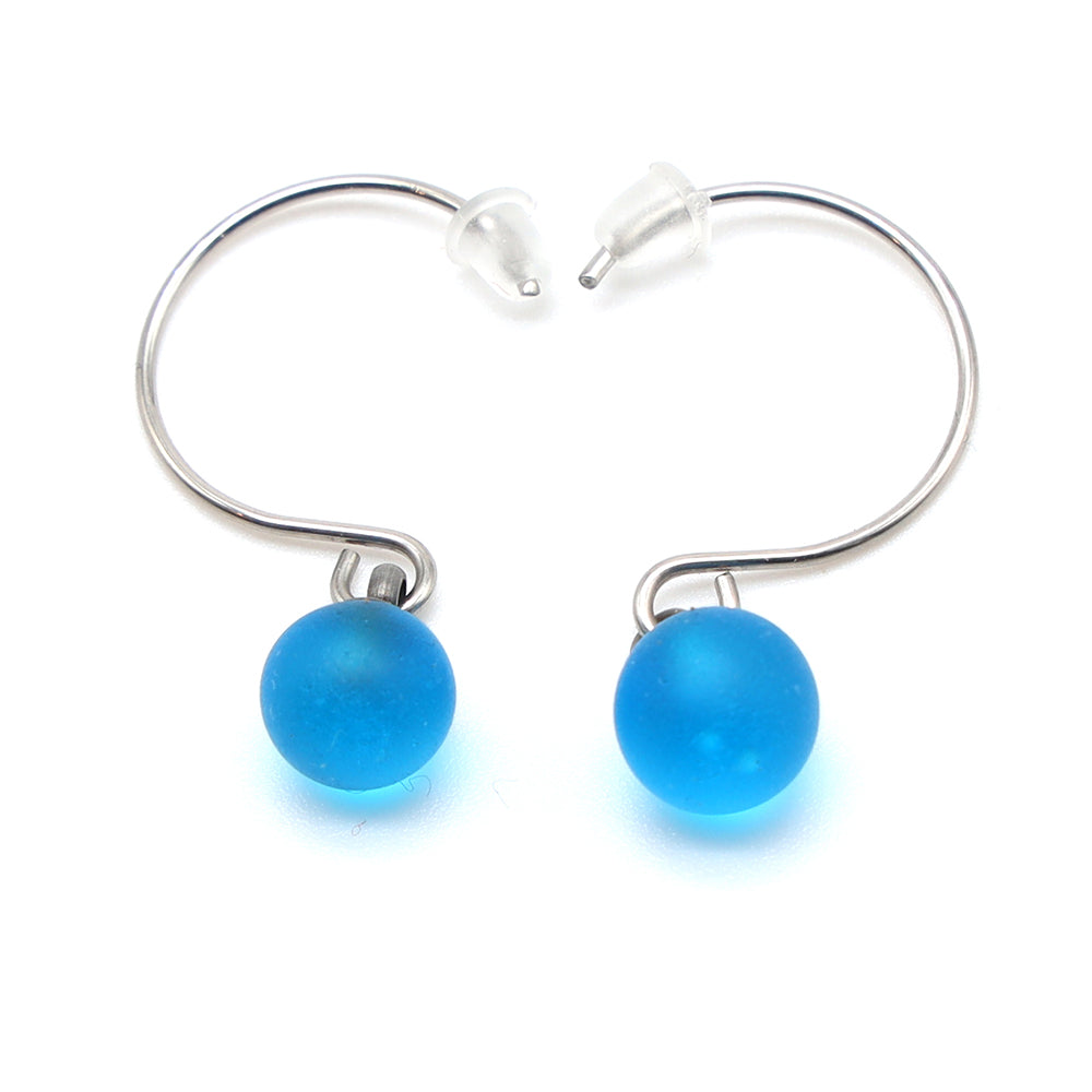 Frosted Turquoise Glass Hook Earrings