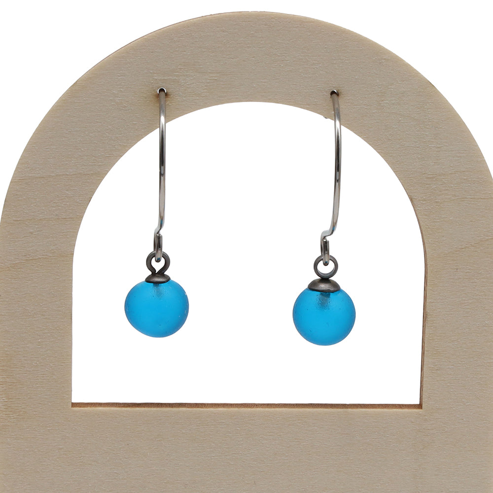 Frosted Turquoise Glass Hook Earrings