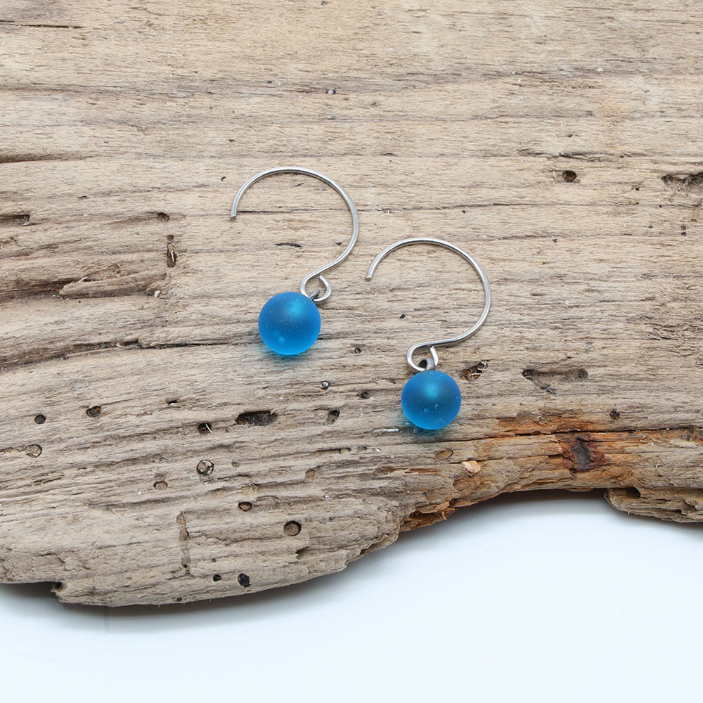 Frosted Turquoise Glass Hook Earrings