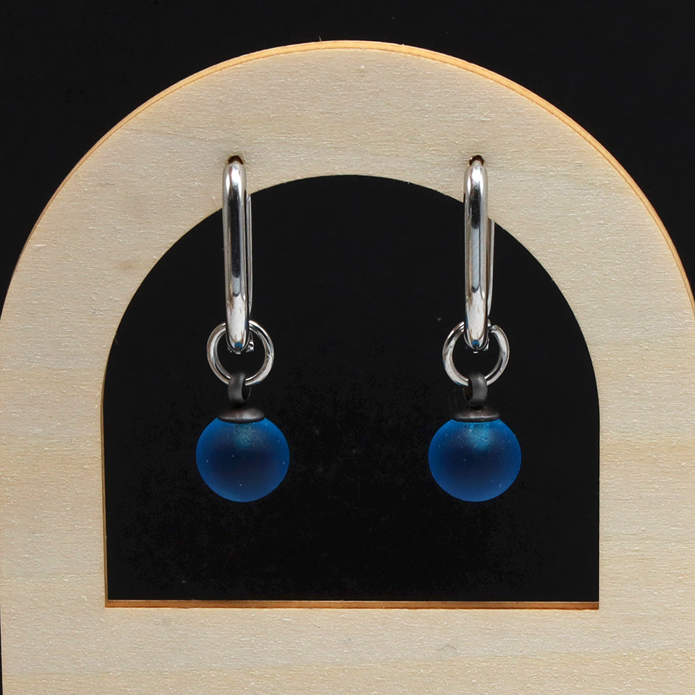 Frosted Turquoise Glass Oval Hoop Earrings
