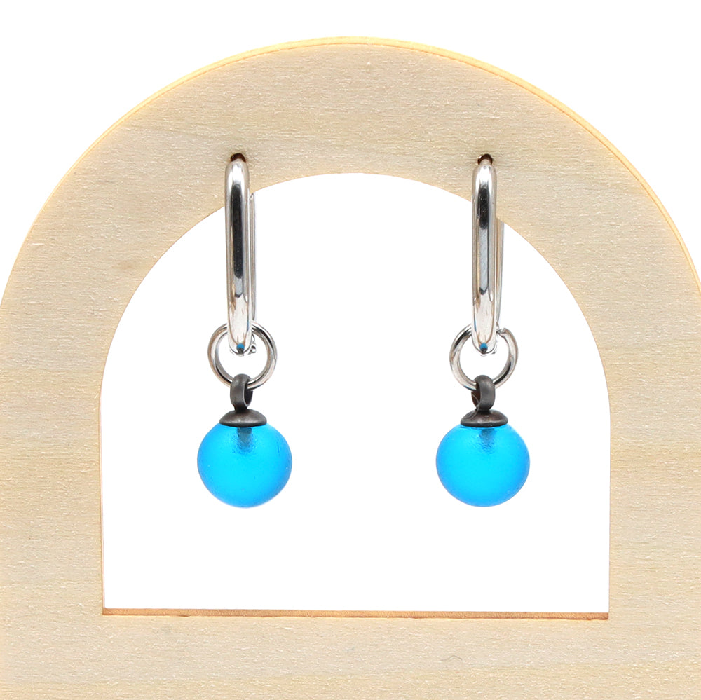 Frosted Turquoise Glass Oval Hoop Earrings