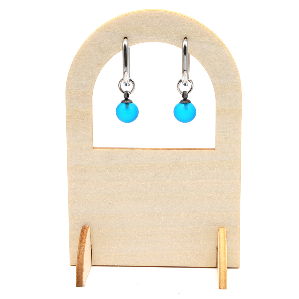 Frosted Turquoise Glass Oval Hoop Earrings