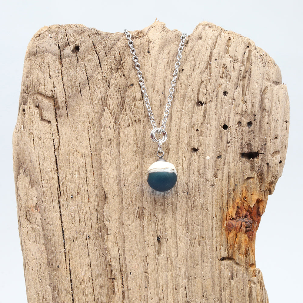 Turquoise and Ivory Sphere Charm Stainless Steel Necklace