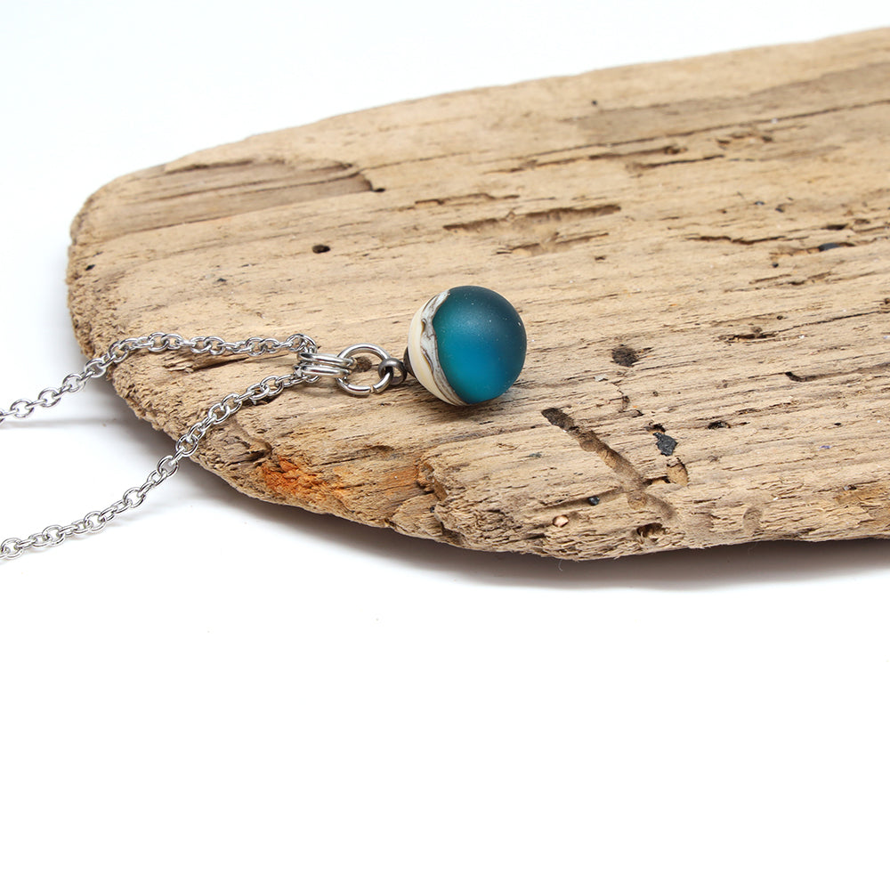Turquoise and Ivory Sphere Charm Stainless Steel Necklace