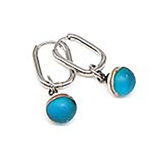 Frosted Turquoise and Ivory Glass Oval Hoop Earrings