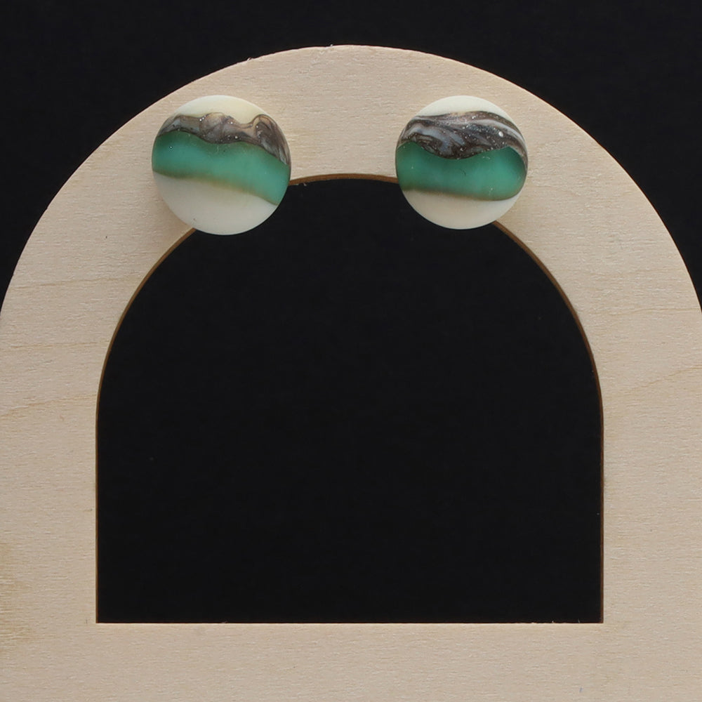 Frosted Turquoise and Ivory Glass Stud Earrings