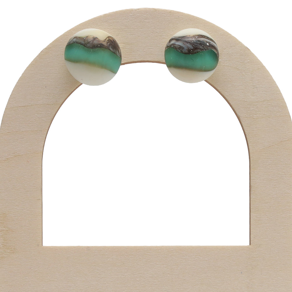 Frosted Turquoise and Ivory Glass Stud Earrings