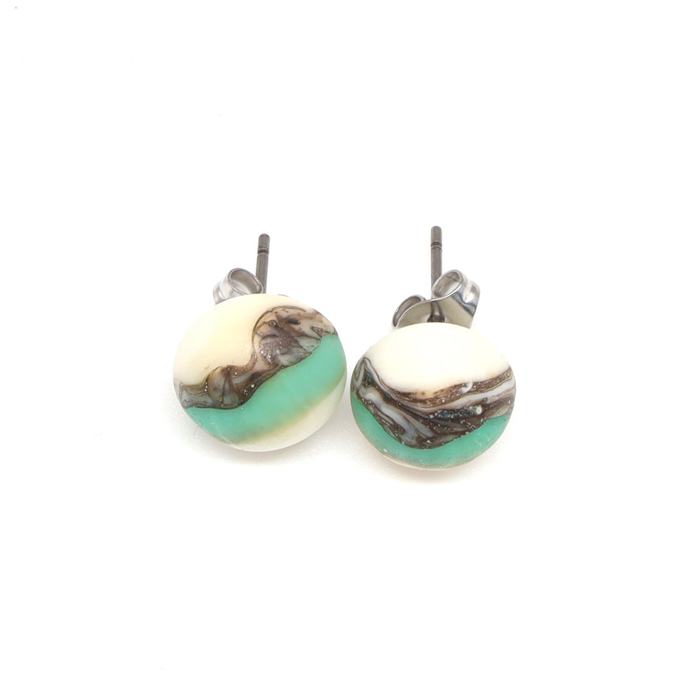 Frosted Turquoise and Ivory Glass Stud Earrings