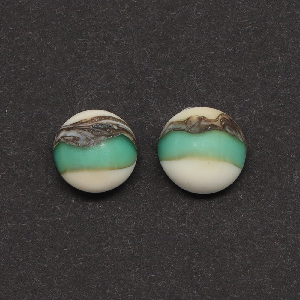 Frosted Turquoise and Ivory Glass Stud Earrings