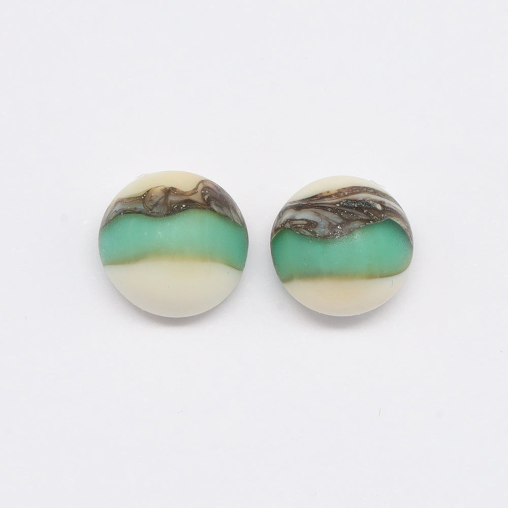 Frosted Turquoise and Ivory Glass Stud Earrings