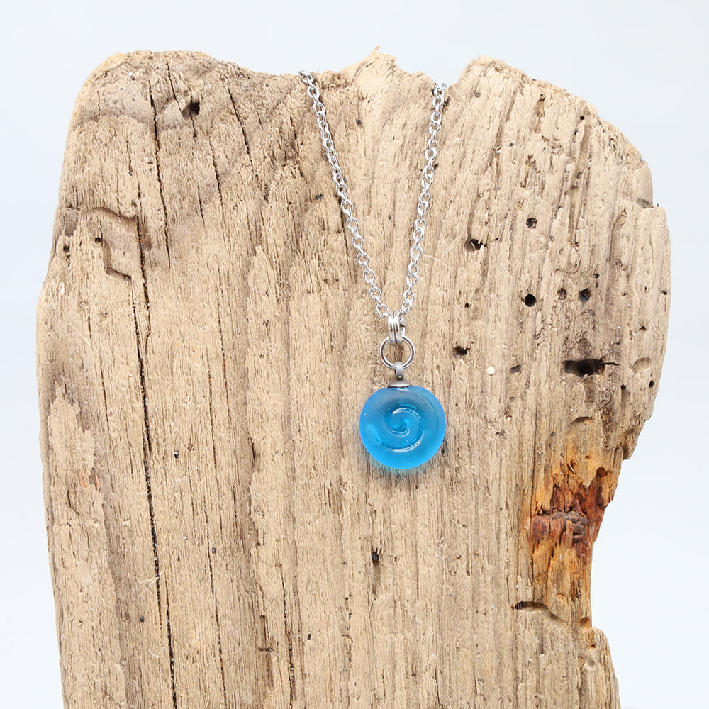 Frosted Turquoise Spiral Charm Stainless Steel Necklace