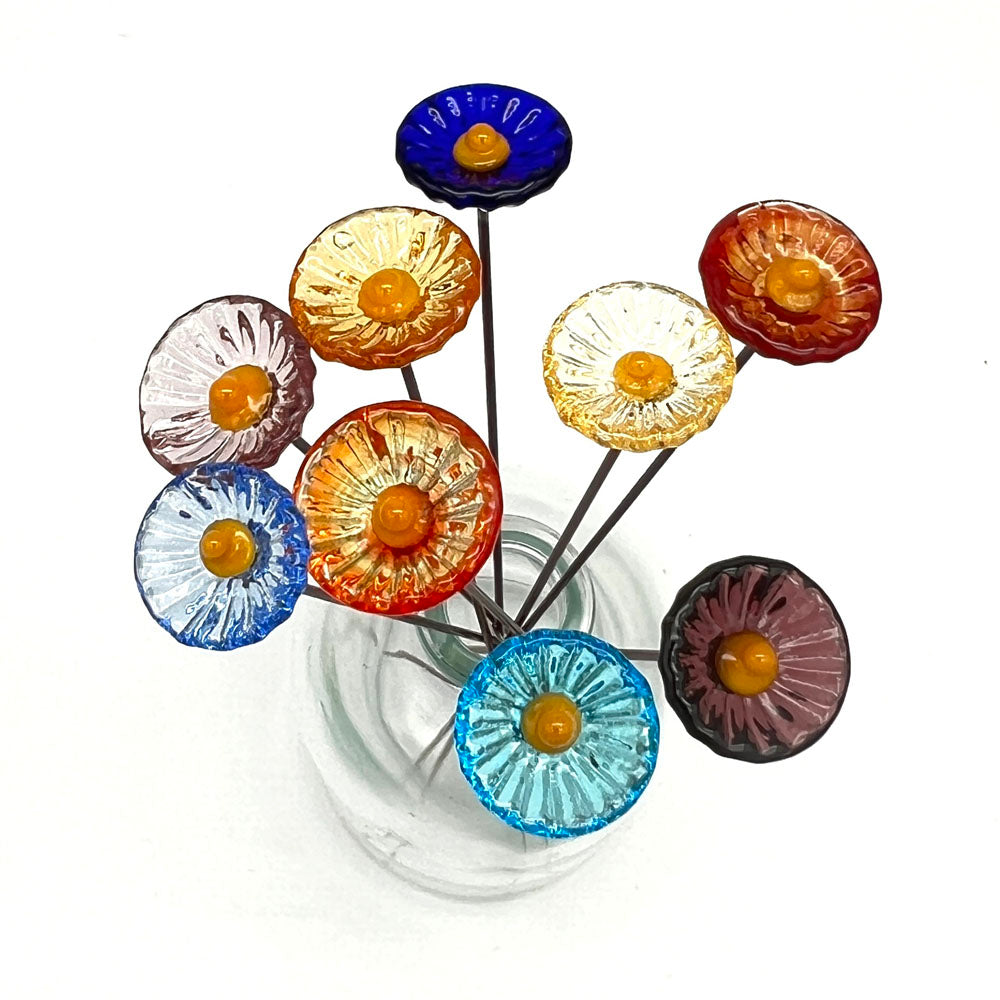 Nine Glass Daisy Flowers with Vase