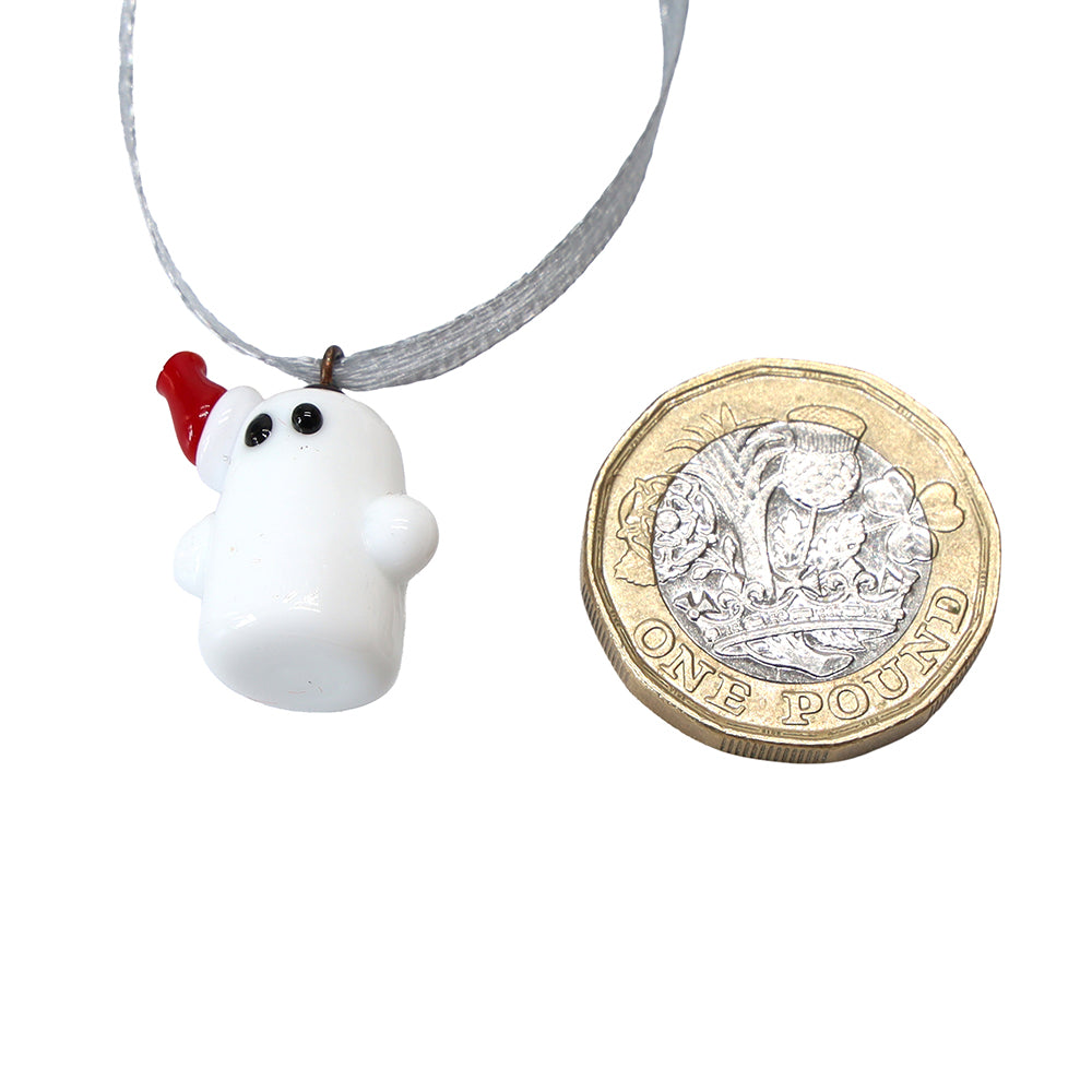 Tiny Glass Christmas Ghost with Santa Hat