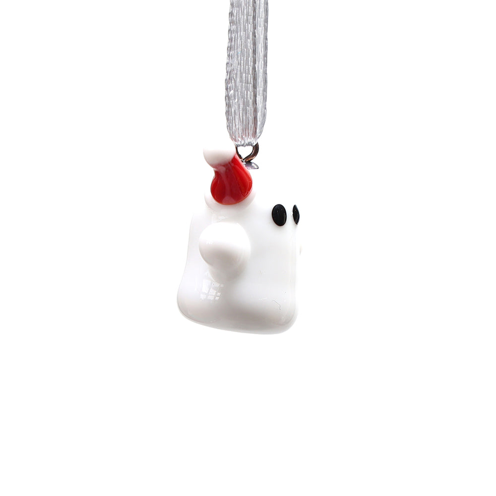 Tiny Glass Christmas Ghost with Santa Hat