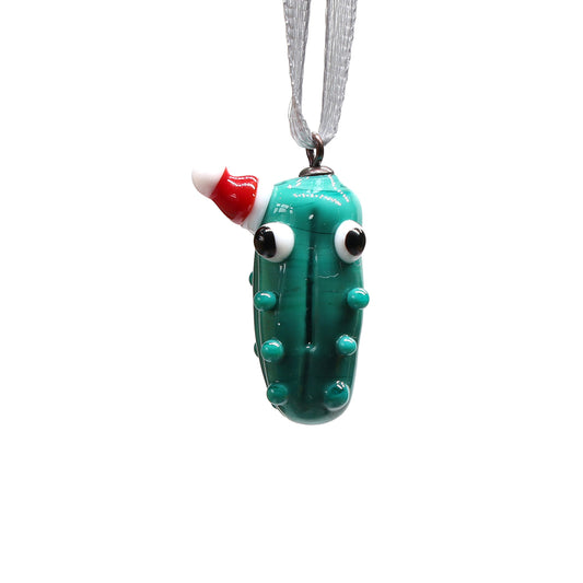 Tiny Glass Christmas Pickle with Santa Hat