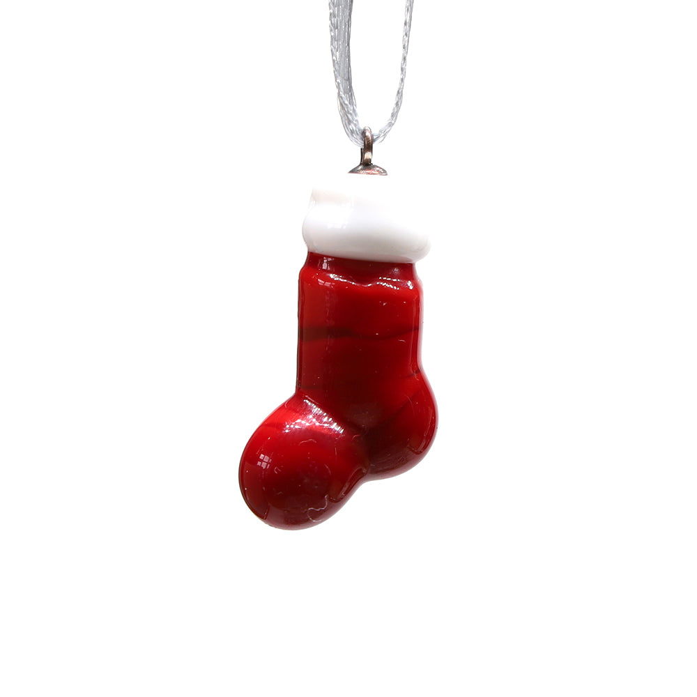 Tiny Glass Christmas Stocking Hanging Decoration