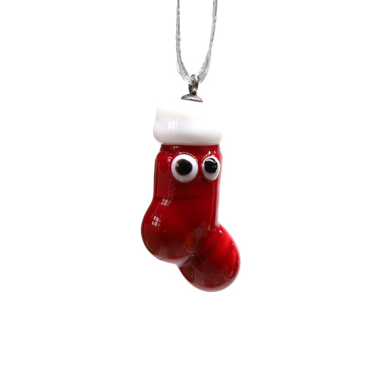 Tiny Glass Christmas Stocking Hanging Decoration