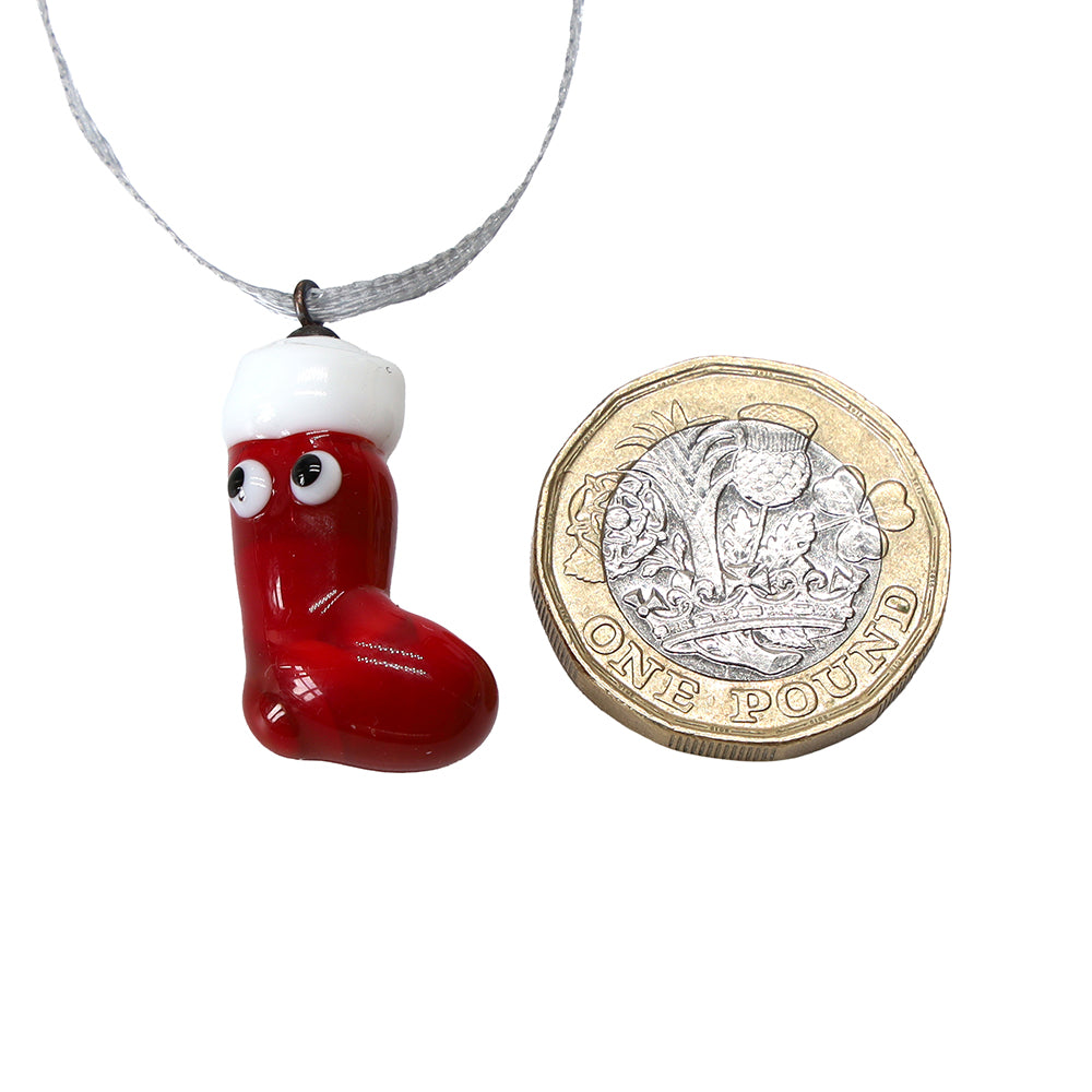 Tiny Glass Christmas Stocking Hanging Decoration