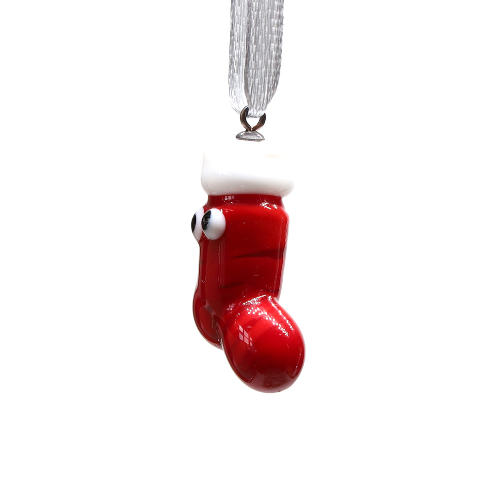 Tiny Glass Christmas Stocking Hanging Decoration
