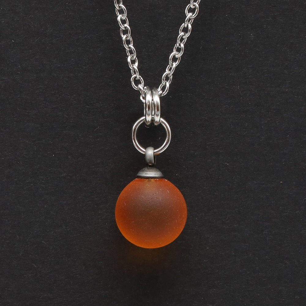 Frosted Yellow Sphere Charm Stainless Steel Necklace