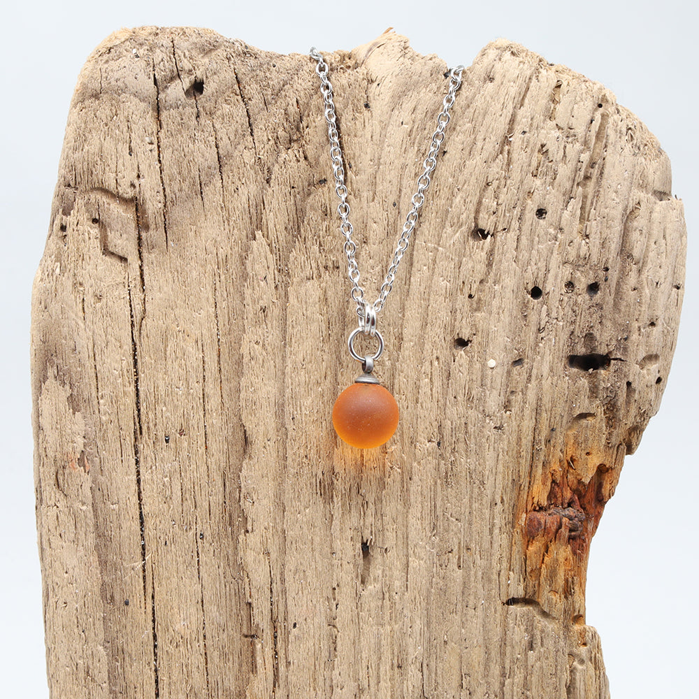 Frosted Yellow Sphere Charm Stainless Steel Necklace