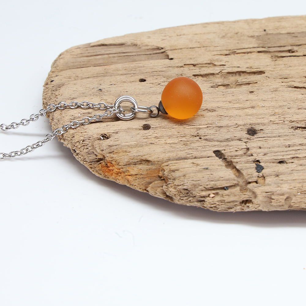 Frosted Yellow Sphere Charm Stainless Steel Necklace