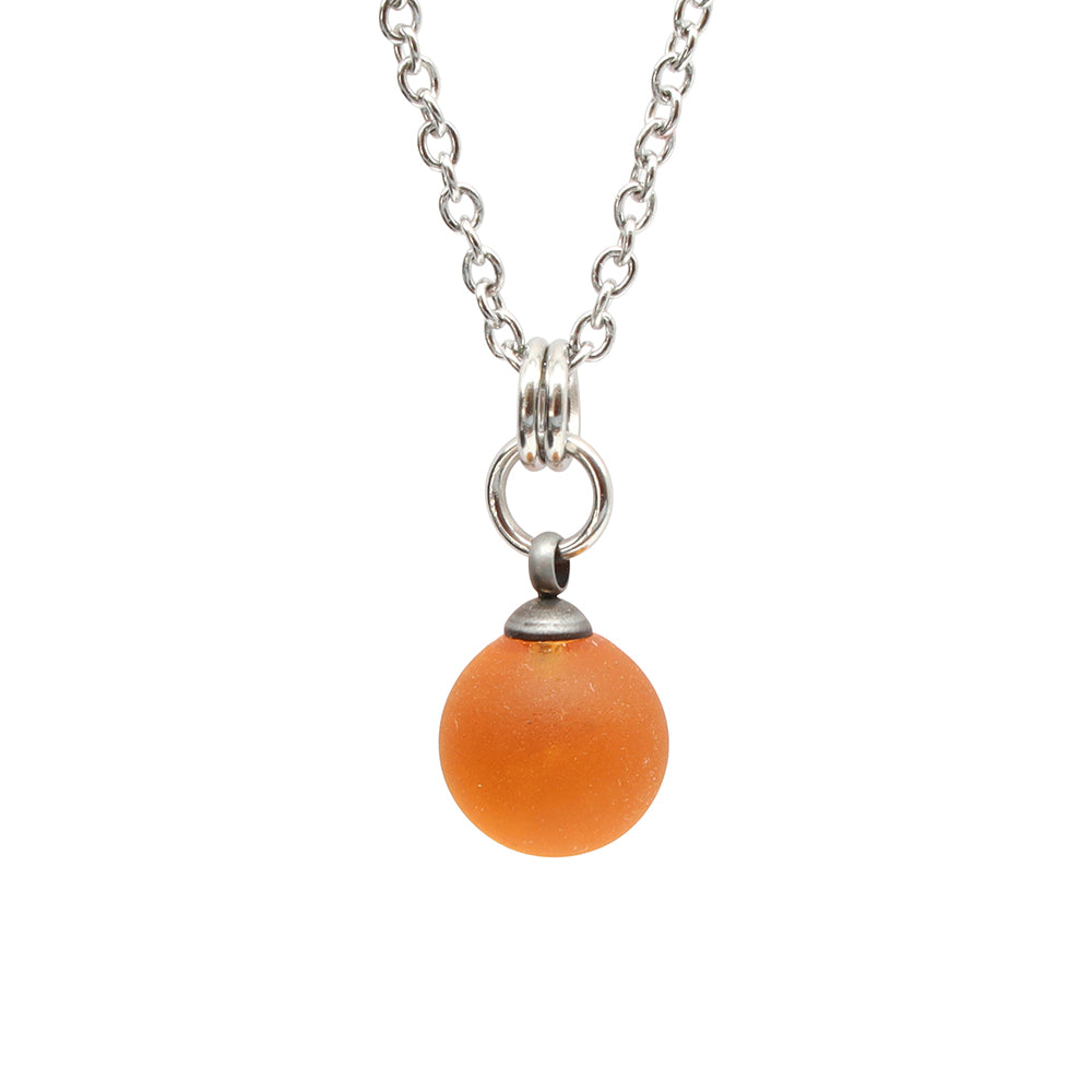 Frosted Yellow Sphere Charm Stainless Steel Necklace