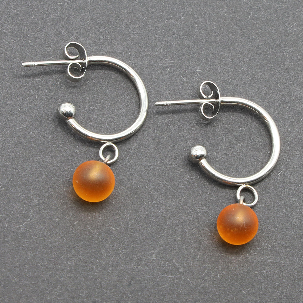 Frosted Yellow Glass Half Hoop Earrings