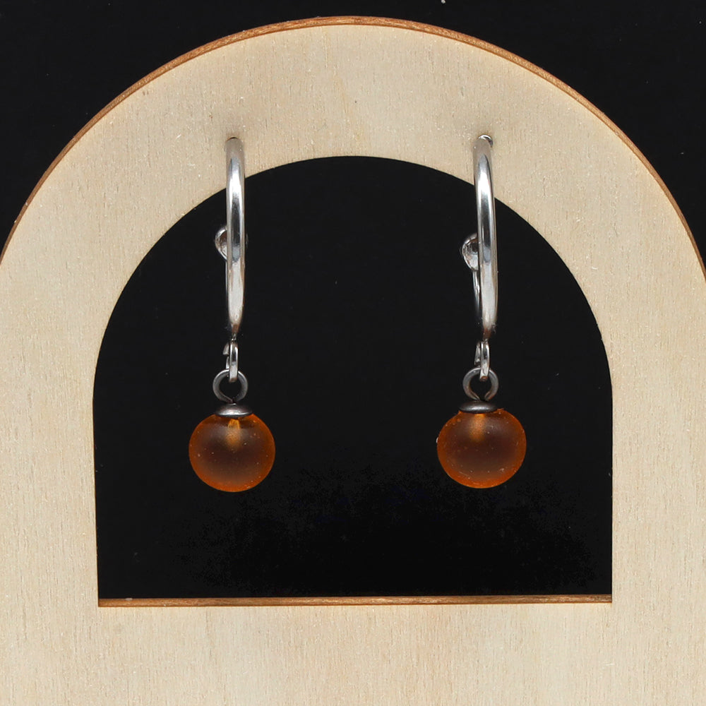 Frosted Yellow Glass Half Hoop Earrings