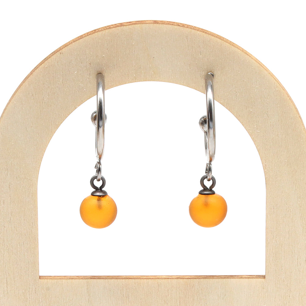 Frosted Yellow Glass Half Hoop Earrings