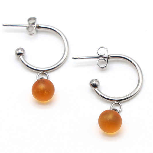 Frosted Yellow Glass Half Hoop Earrings
