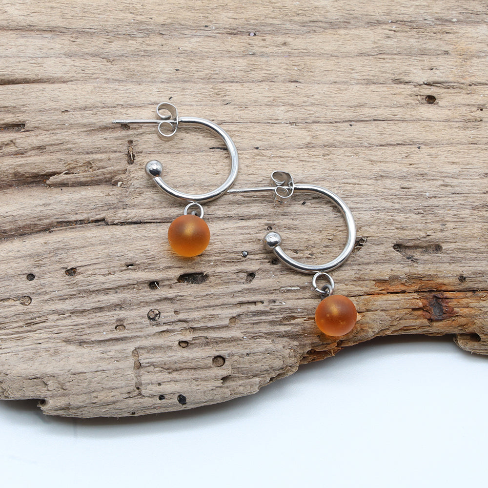 Frosted Yellow Glass Half Hoop Earrings