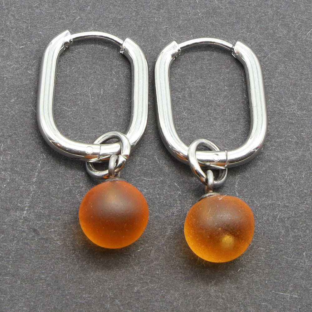Frosted Yellow Glass Oval Hoop Earrings