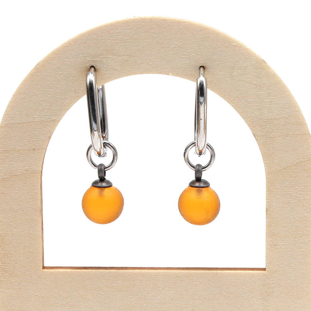 Frosted Yellow Glass Oval Hoop Earrings