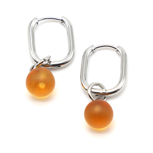 Frosted Yellow Glass Oval Hoop Earrings