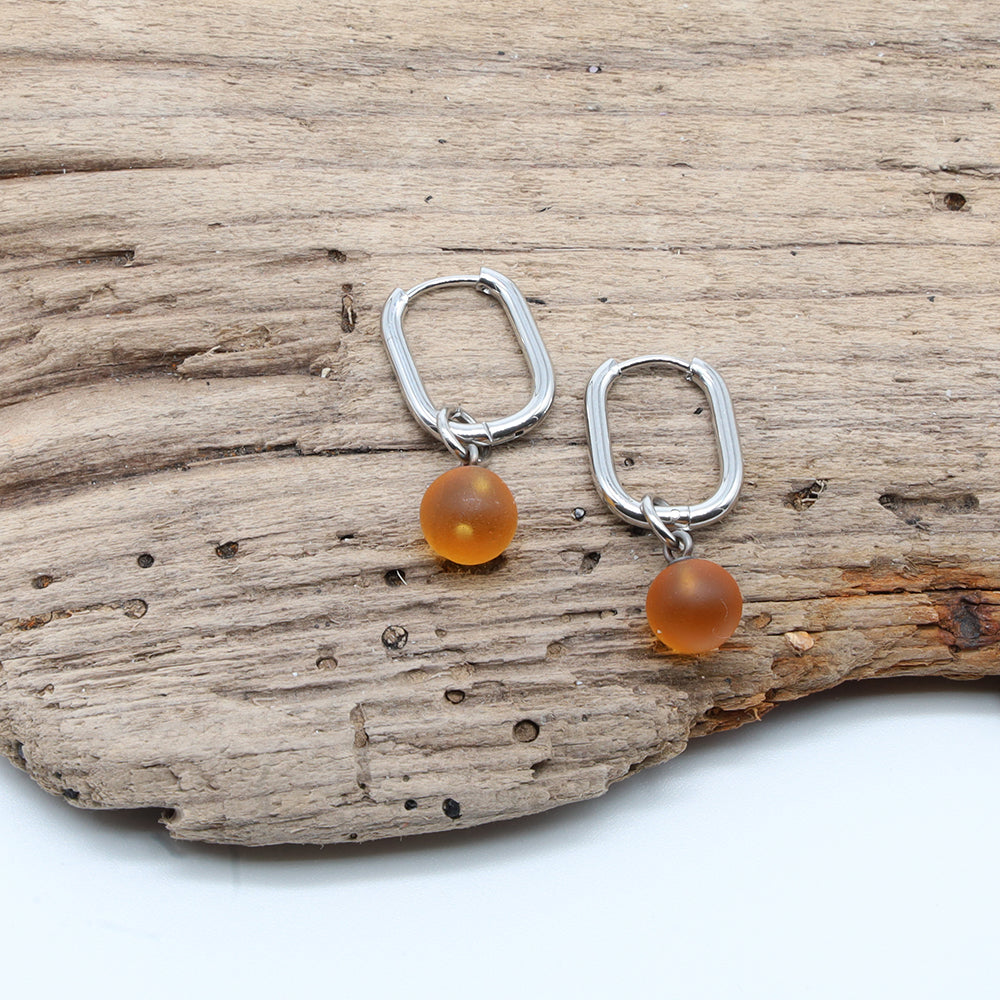 Frosted Yellow Glass Oval Hoop Earrings
