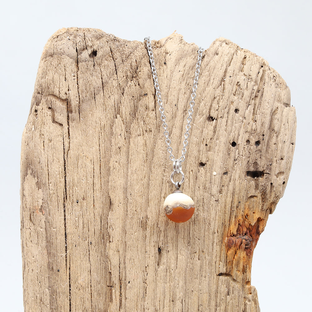 Yellow and Ivory Sphere Charm Stainless Steel Necklace