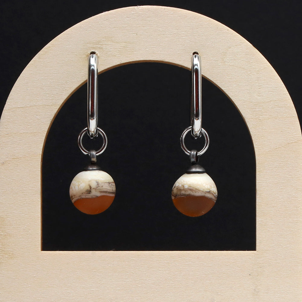Frosted Yellow and Ivory Glass Oval Hoop Earrings