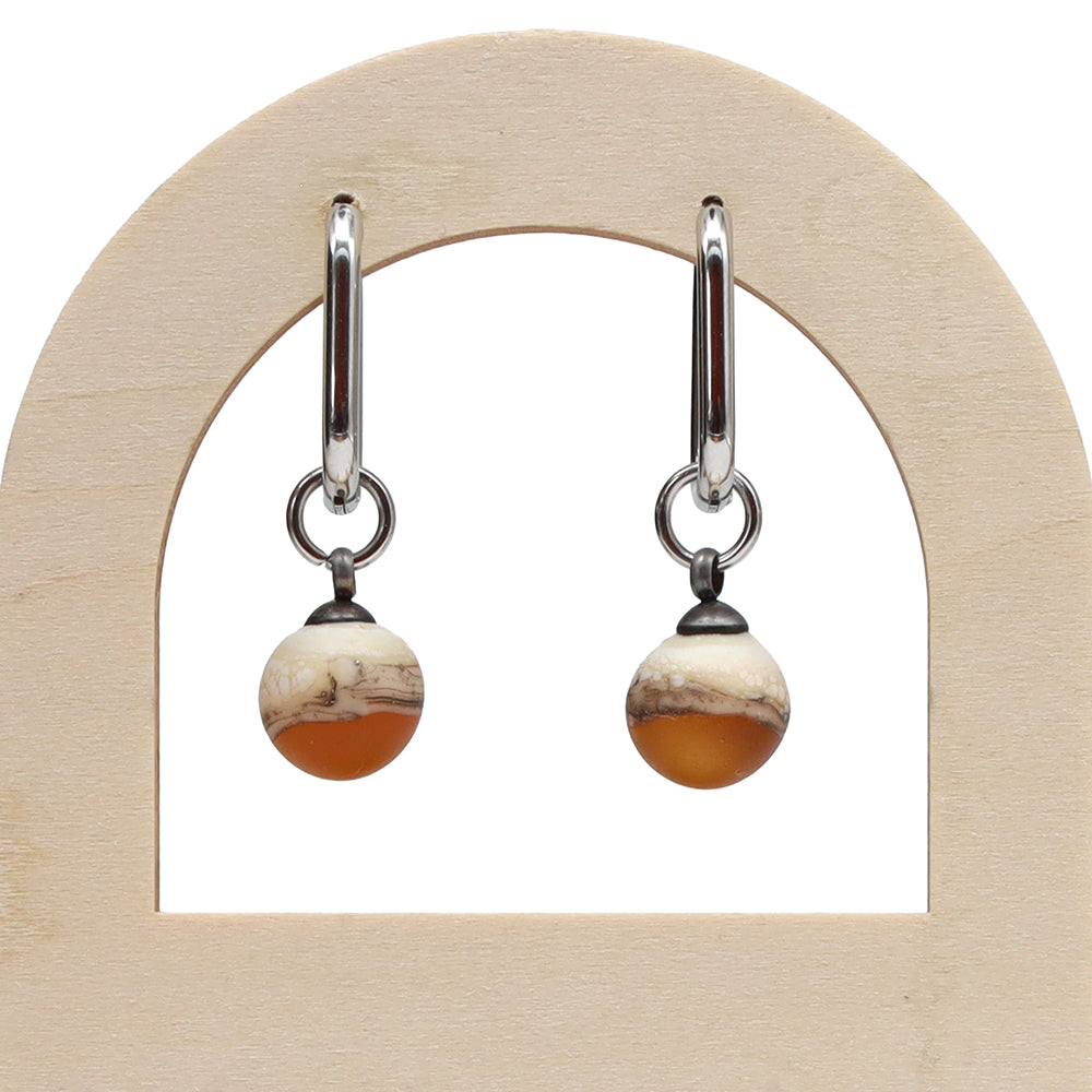 Frosted Yellow and Ivory Glass Oval Hoop Earrings