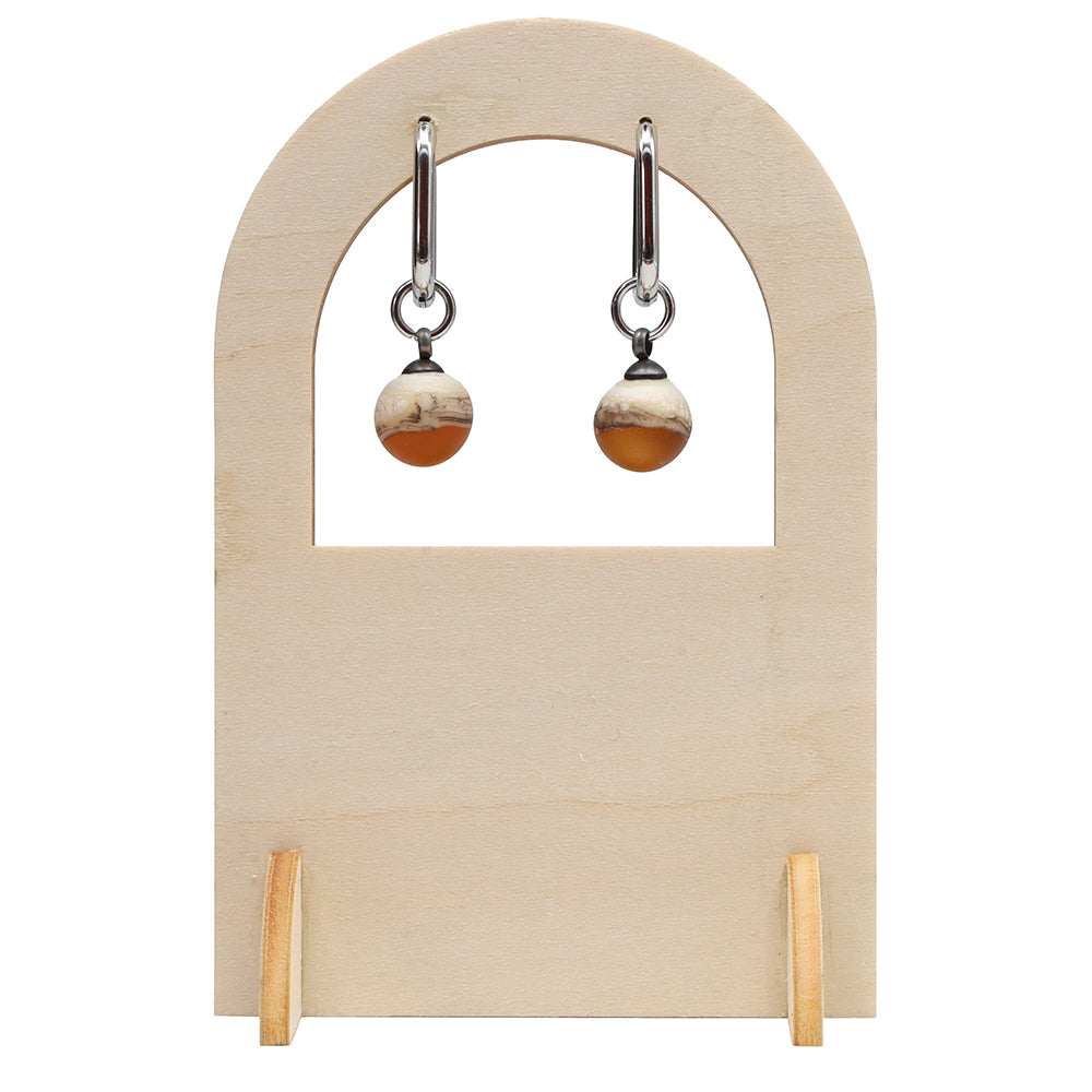 Frosted Yellow and Ivory Glass Oval Hoop Earrings