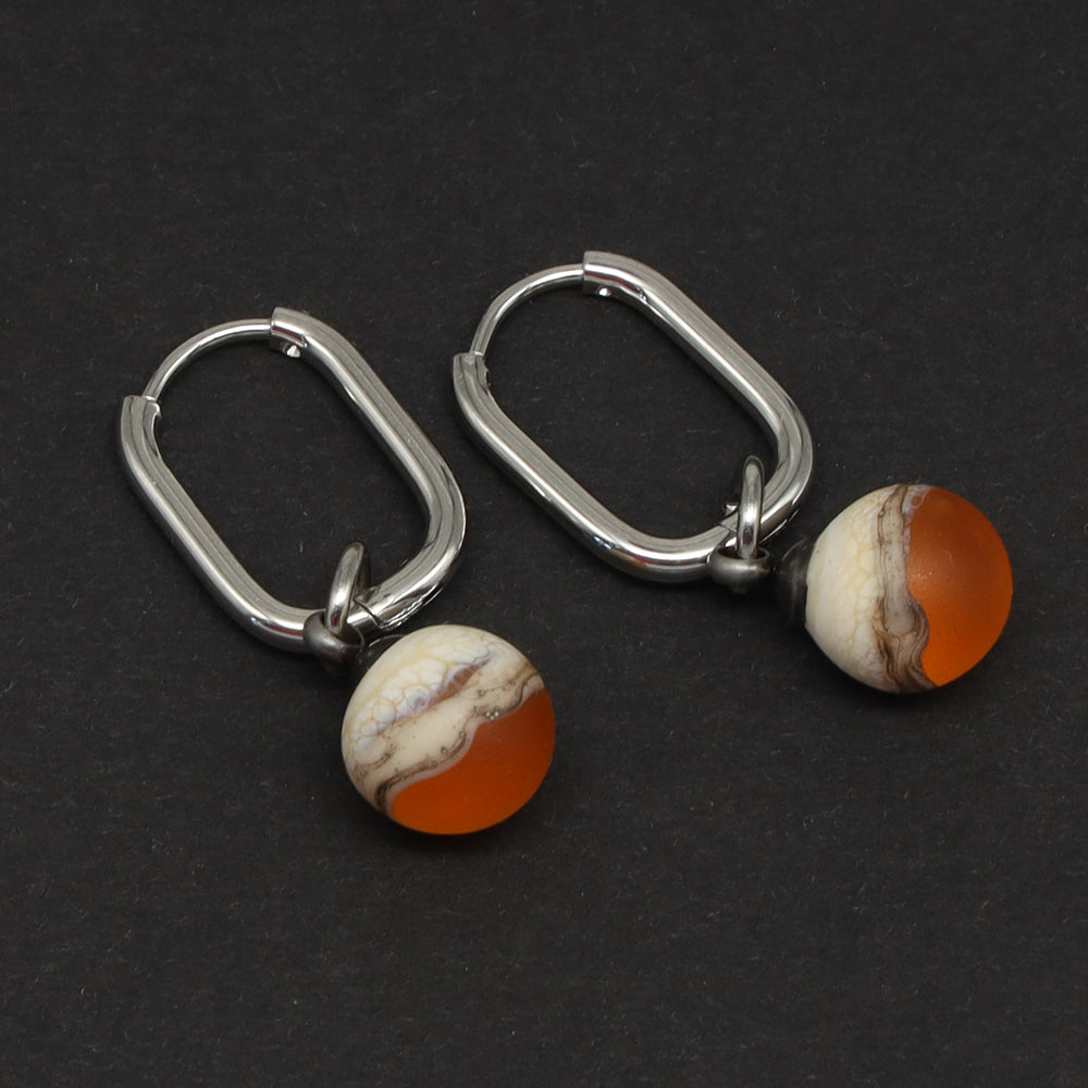 Frosted Yellow and Ivory Glass Oval Hoop Earrings