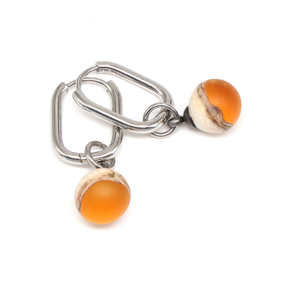 Frosted Yellow and Ivory Glass Oval Hoop Earrings
