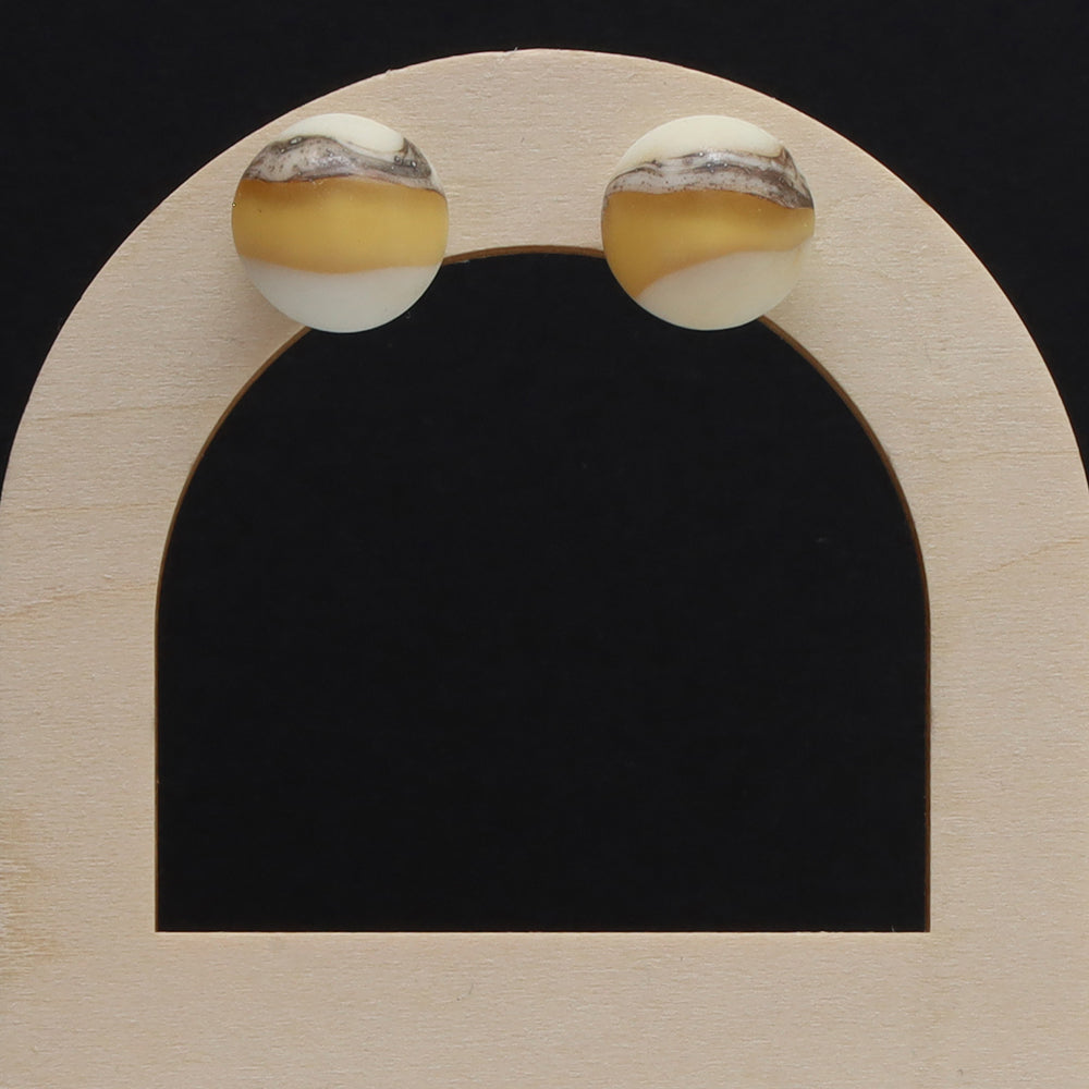 Frosted Yellow and Ivory Glass Stud Earrings