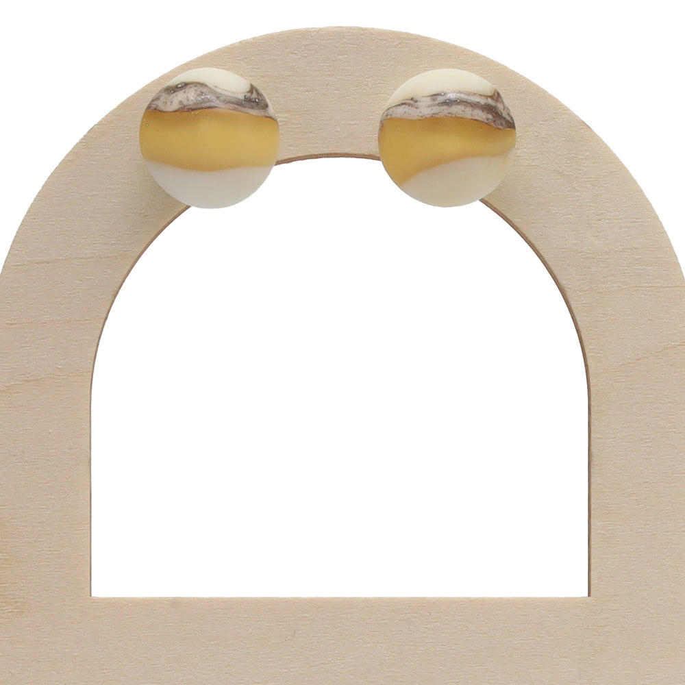 Frosted Yellow and Ivory Glass Stud Earrings