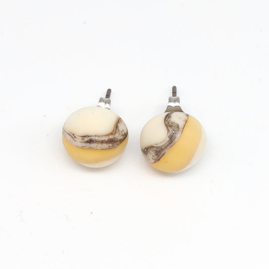 Frosted Yellow and Ivory Glass Stud Earrings