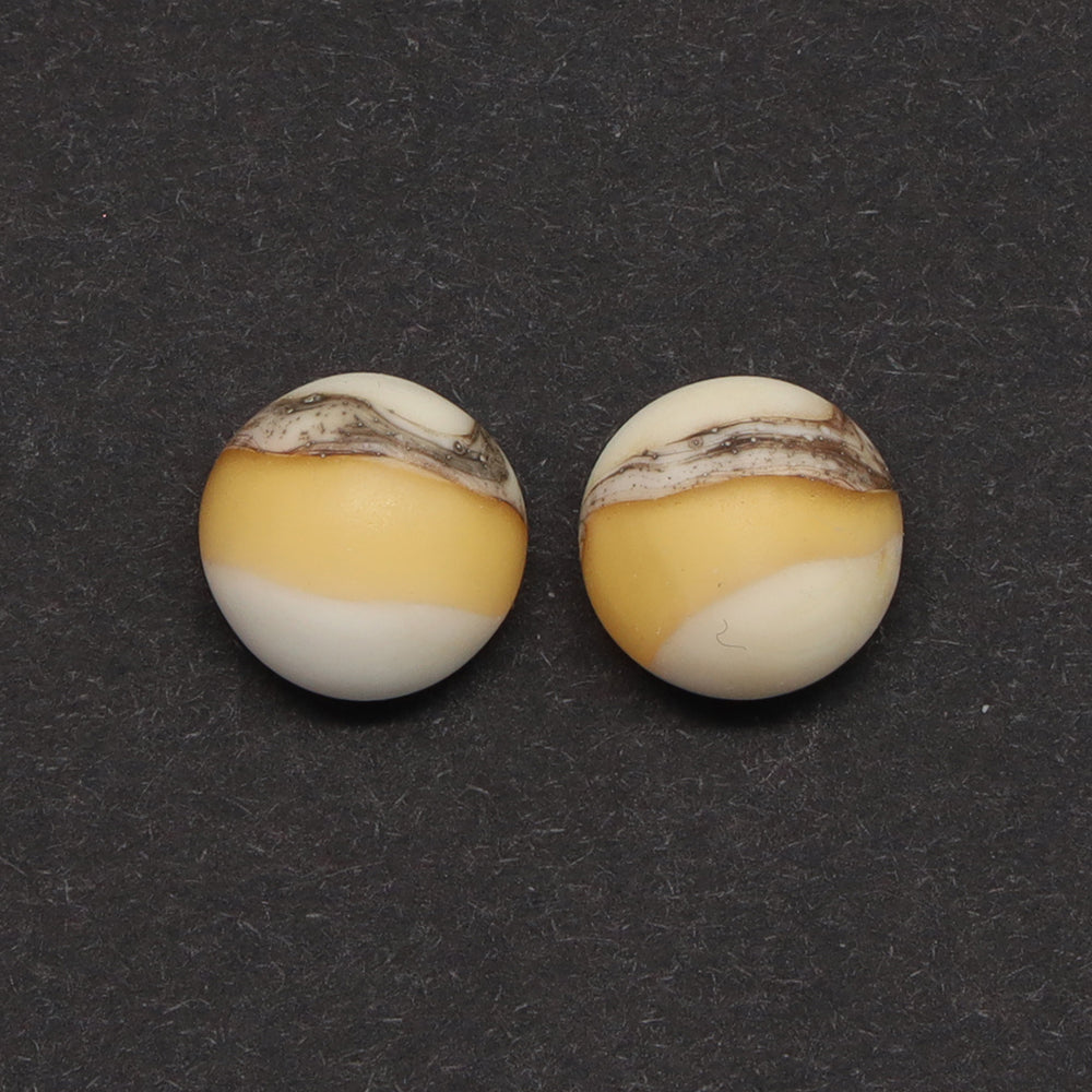 Frosted Yellow and Ivory Glass Stud Earrings