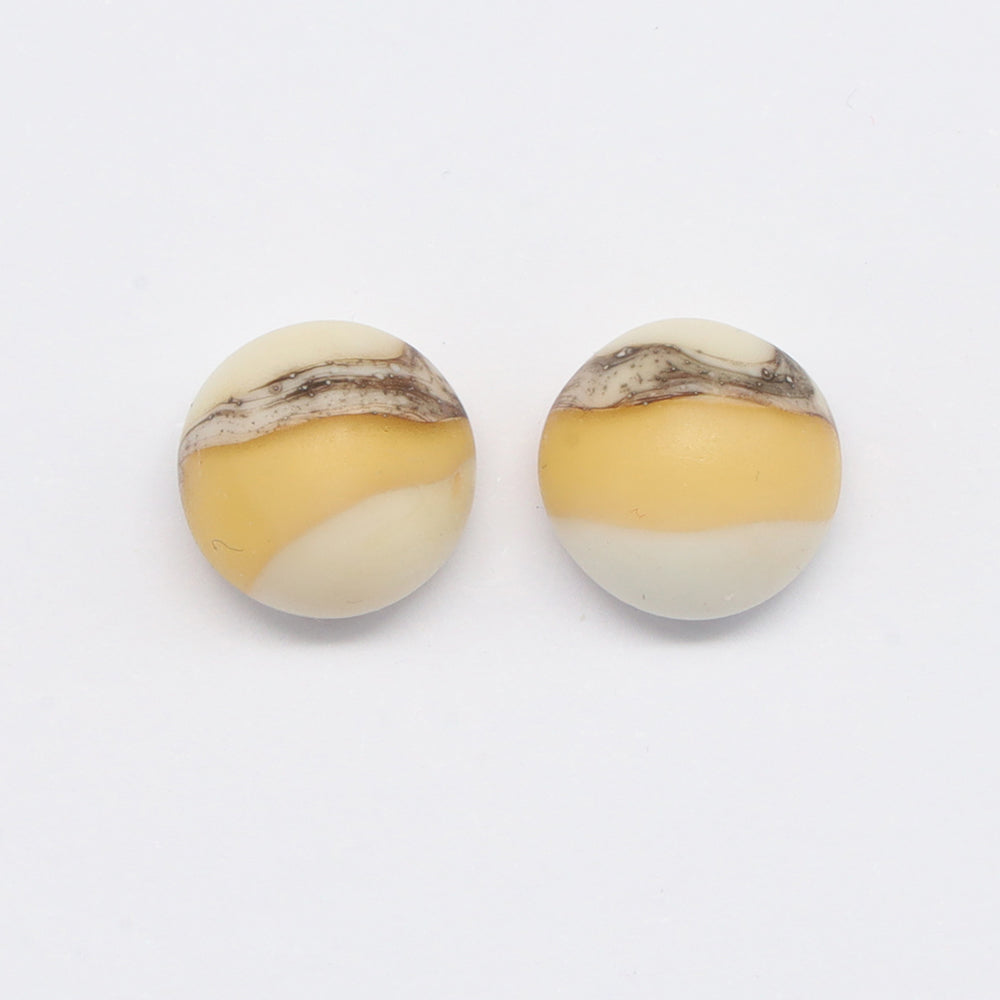 Frosted Yellow and Ivory Glass Stud Earrings