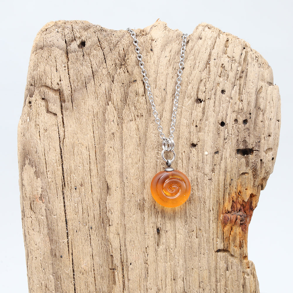 Frosted Yellow Spiral Charm Stainless Steel Necklace